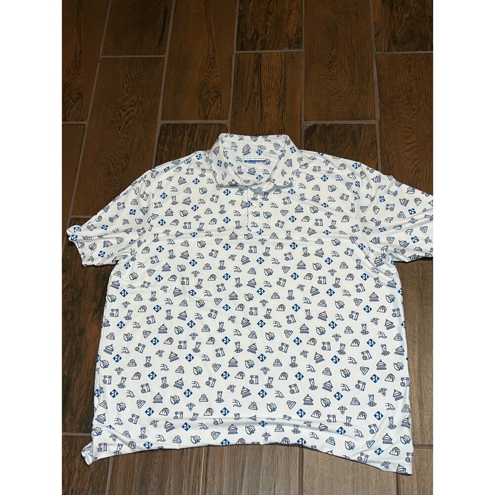 Fore Fathers Polo Shirt Mens XL White Construction Golf Performance Blue Collar